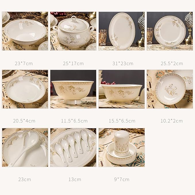 Ceramic Dinnerware Set Retro Style Beautiful Gold and White Porcelain Combination Set for Household Dinner Wedding Hotel