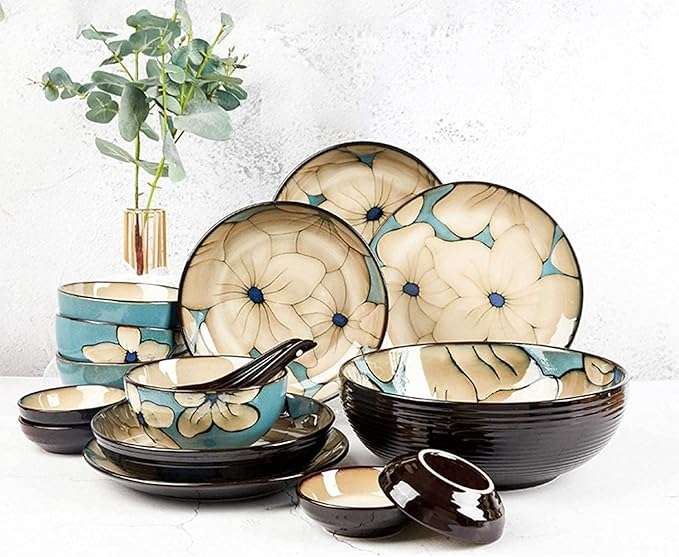 Elegant Dinnerware Set Dinner Plates Bowls Set Hand-Painted Dinnerware Set Rice Bowl Soup Bowl Dinner Plate Fish Plate Combination Ceramic Household Service For 218 Piece