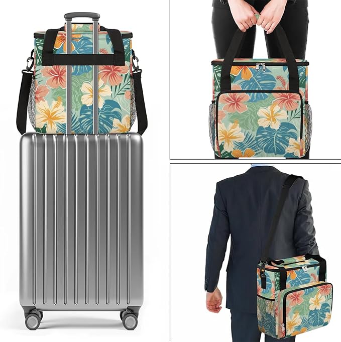 Coffee Maker Carrying Bag Palm Leaf Flower Single Cup Coffee Maker Travel Bag Compatible with Keurig K-Mini or K-Mini Plus Portable Storage Bag with Shoulder StrapAZ-210