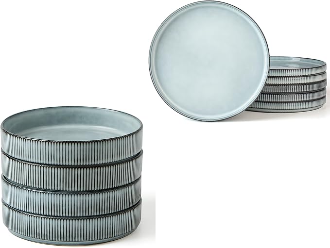 famiware 8.25 Paste Bowl Set (4 Piece) and 10 Dinner Plates for 6 - Smoky Blue