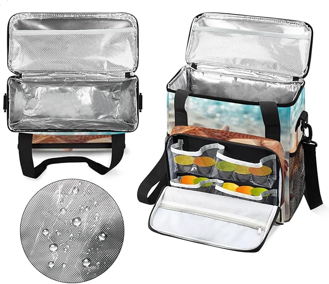 Summer Sand Starfishes Coffee Maker Travel Bag for Keurig K-Mini/K-Mini Plus Insulated Waterproof Tote with Pockets Portable Single-Serve Brewer Case