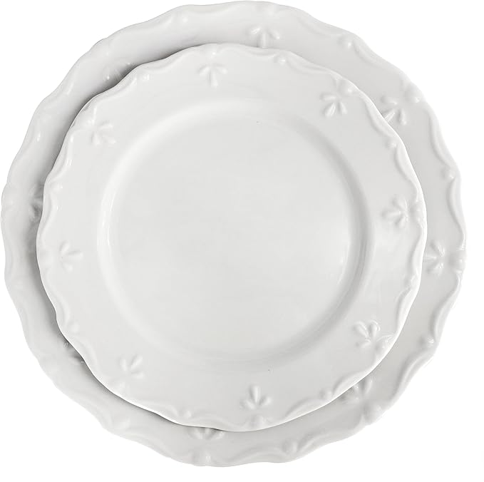 Elama Henryi 16 Piece Embossed Rim Detail Porcelain White Dinnerware Set Tableware Set Serveware (16 Piece)