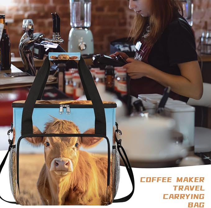 Alpine Cattle Grassland Coffee Maker Carring Bag Travel Carrying Storage Tote Bag Compatible with Keurig K-Mini or K-Mini Plus Portable Single Serve Coffee Brewer Case with Pockets for K-cup Pods