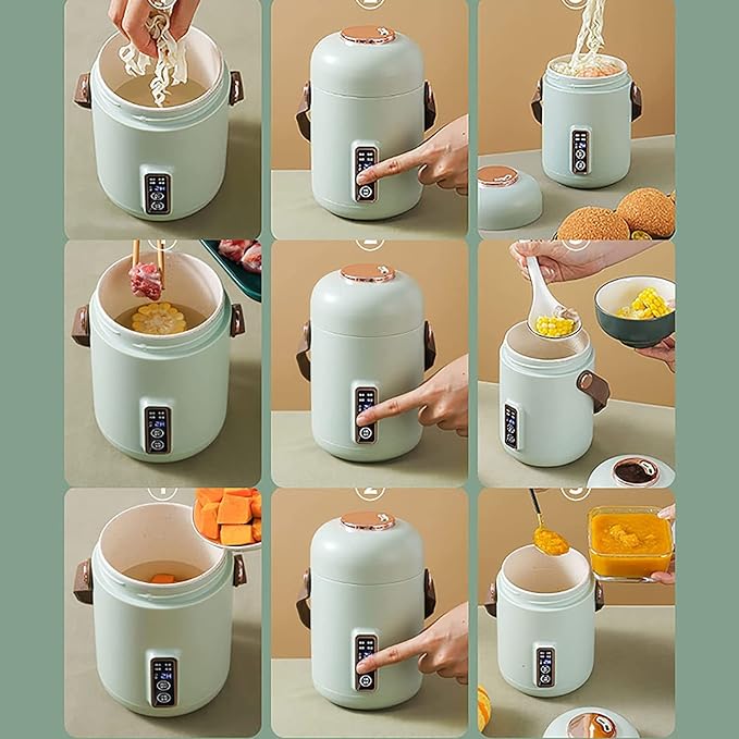 Rice Cooker &amp Hot Pot 500ml Small Capacity Ceramic Glaze Non-Stick Liner for Home Dormitory Office for 1~2 People Rice Cooker (Green)