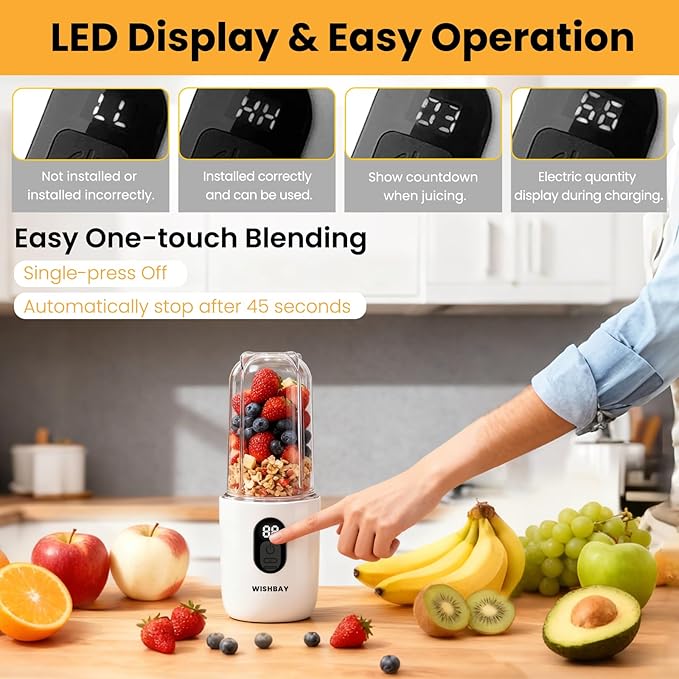 Portable Blender Personal Blender for Shakes and Smoothies Portable Juicer with 16 Blades Small Mini Juicer with Extra Handle Lid for Travel Sport Office Camping and Outgoing (16.9 oz)