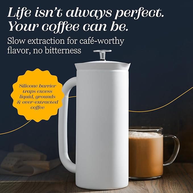 ESPRO P7 French Press Stainless Steel 304 – Patented Double Walled Micro-Filter Insulated French Press Coffee Maker Grit-Free Brew - Heat Resistant BPA Free - Matte White (18oz)