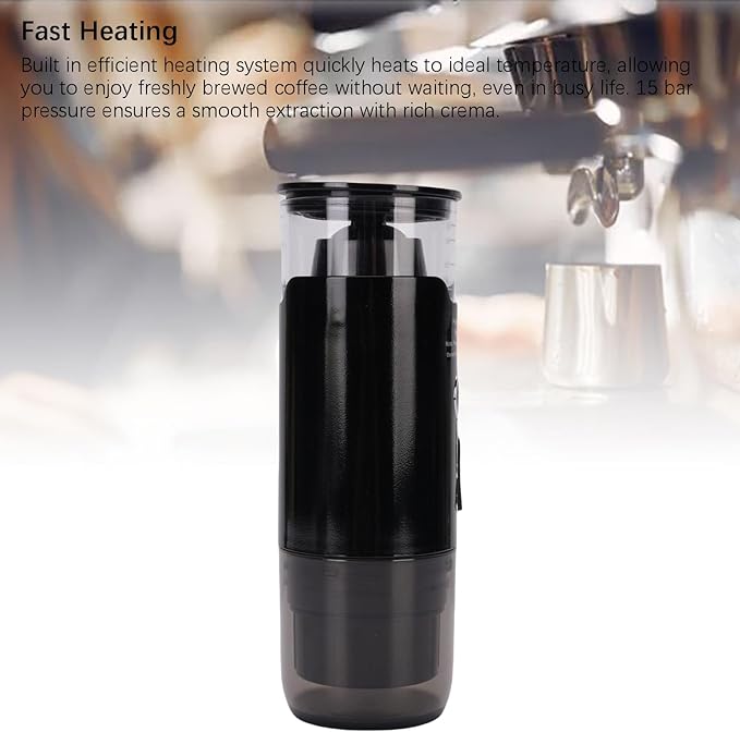 Yosoo Portable Electric Coffee Machine 15 Bar Pressure Cordless Heating Automatic Coffee Maker Compatible with Capsules Ground Coffee for Travel Hiking Camping Office