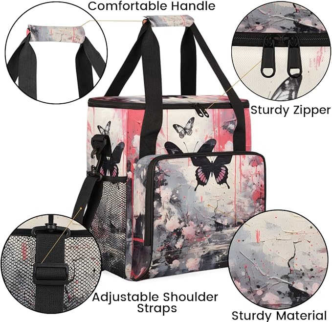 Flowers Butterfly Coffee Maker Carrying Bag Graffiti Butterfly Travel Storage Bag Compatible with K-Mini or K-Mini Plus Single Serve Coffee Brewer Carrying Case with Pockets &amp Shoulder Strap