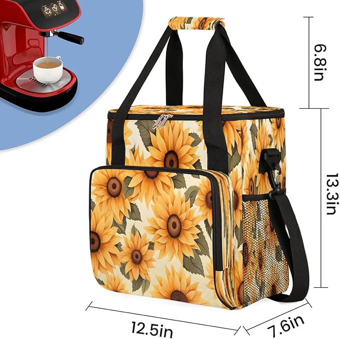 Sunflowers Print Coffee Maker Travel Bag for K-Mini or K-Mini Plus Single Serve Coffee Brewer Portable Storage Tote Case for Tarvel
