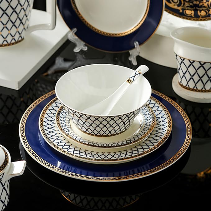 European Style Dinnerware Set Service for 2 Bone China Dinnerware Sets Unbreakable Porcelain Dinner Sets Coffee Cup and Saucer Tableware Set Steak Dinner Plates Dish Set blue-001
