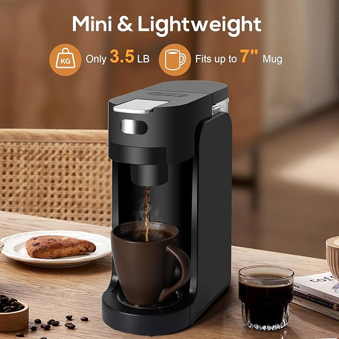 SOPPY Single Serve Coffee Maker for K Capsule 3 Seconds Instant Hot with Adjustable Temperature Control Dual Brew Modes Transparent Water Tank &amp Removable Stand Fast Brewing Coffee Machine Bl