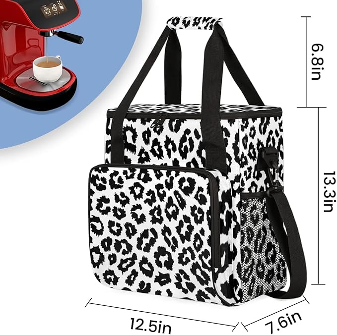 Leopards Animal Print Coffee Maker Travel Bag for Keurig K-Mini/K-Mini Plus Insulated Waterproof Tote with Pockets for K-Cup Portable Single-Serve Brewer Case