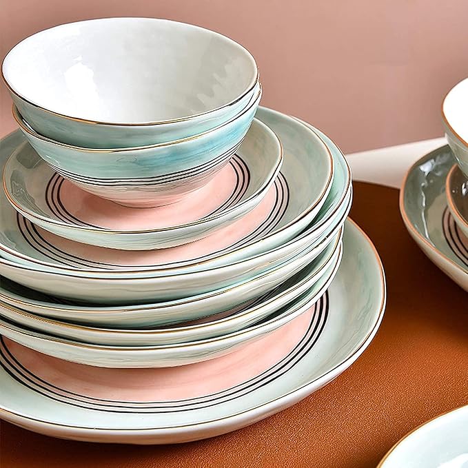 Porcelain Dinnerware Sets Plates and Bowls Sets 43 Pieces Nordic Style Light Luxury Porcelain Dinnerware Set | Phnom Penh Cereal Bowl and St