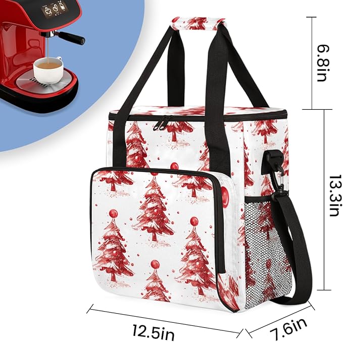 Fantastic Tree Xmas Coffee Maker Carrying Bag Portable Travel Storage Tote Bag Compatible with K-Mini or K-Mini Plus Single Serve Coffee Brewer Carrying Case with Multiple Pockets &amp Shoulder Str