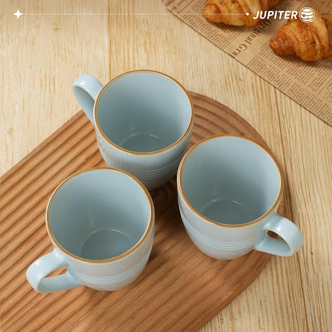 Famiware Jupiter Plates and Bowls Set with Coffee Mugs Set 16 Pieces Dinnerware Sets Light Blue