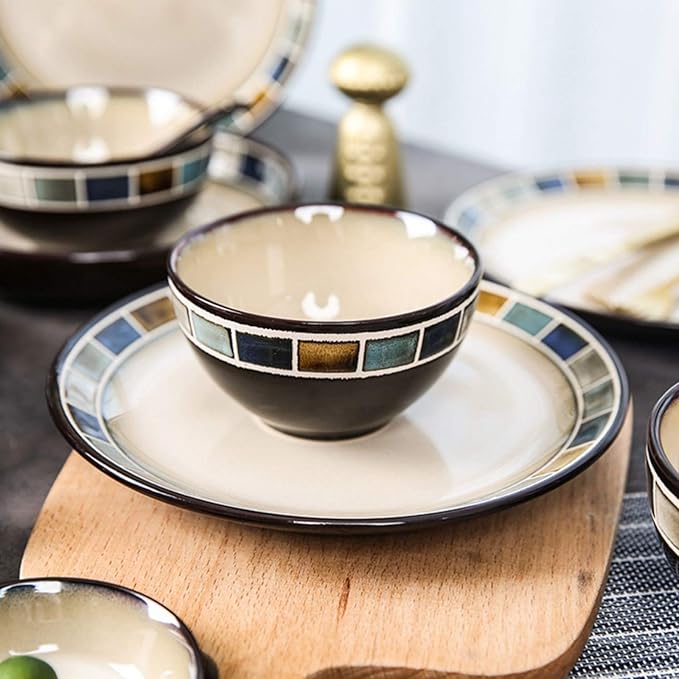 Beautiful 20-Piece Kitchen Dinnerware Set Durable Ceramic Dinner Plate Sets Checkered Pattern Plates Set &amp Dishes Set Plates Dishes Bowls Service for 4 Dishes Dessert Plates