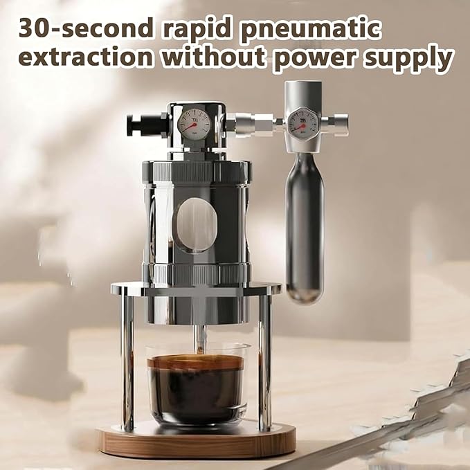 Portable Pneumatic Espresso Maker Manual Air Pressure Coffee Maker Stainless Steel 16Bar Fast Extraction Compact Design with Pressure Gauge for Home Camping