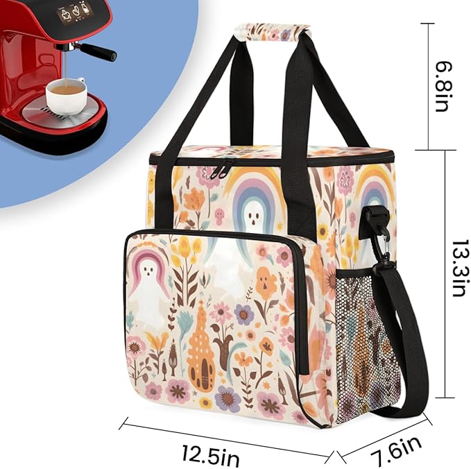 Spooky Ghosts Coffee Maker Carrying Bag Cute Ghosts Travel Storage Bag Compatible with K-Mini or K-Mini Plus Single Serve Coffee Brewer Carrying Case with Multiple Pockets &amp Shoulder Strap