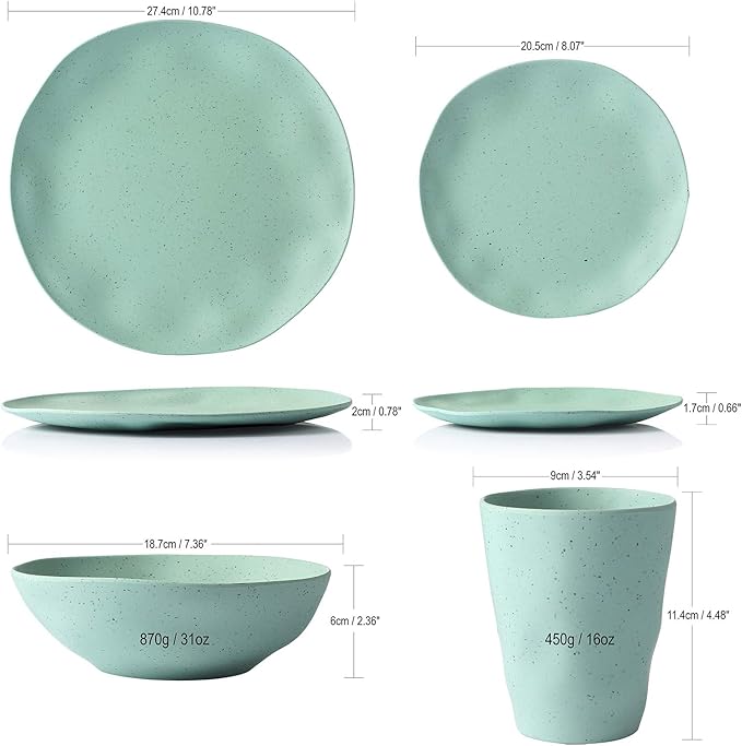 Morgiana 8 pcs Bamboo Sage Green Dinnerware Plates Set Reusable Camping Dish Set Eco-Friendly Bamboo Plates Cups Bowls for 2 Person