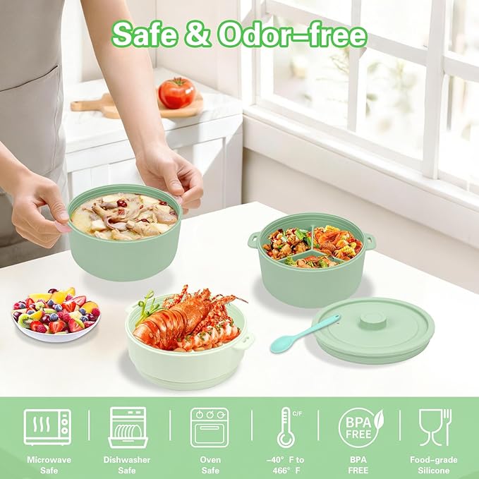 BestYiJo Microwave Rice Cooker 2-Layer Microwave Pasta Cooker and Steamer for Rice Vegetables Quinoa Oatmeal Ramen –Silicone Non-Stick(Green)