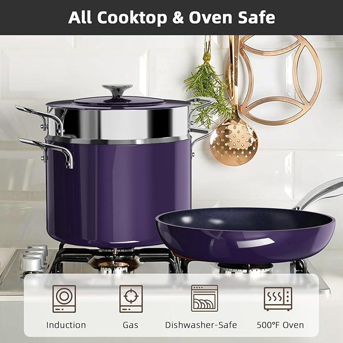 Nuwave Lux 13pc Forged Lightweight Cookware Set PFAS Free Healthy G10 Duralon Ceramic Coating Ultra Non-Stick Stay-Cool Handles Works on All Cooktops &amp Induction Ready