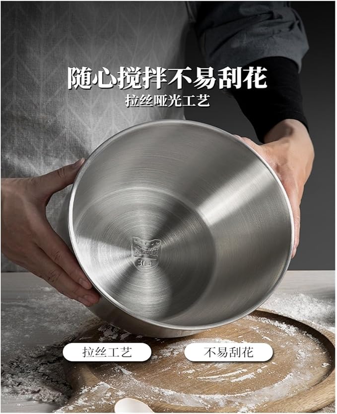 304 Stainless Steel Egg Beater Bowl Deepened Splash Proof Straight Edge Basin Baking Cake Whipped Cream Bowl(3400ml Medium)