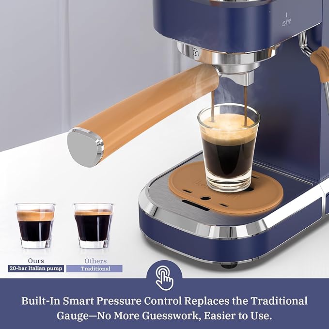 Laekerrt 20 Bar Espresso Maker CMEP01 with Milk Frother Steamer Home Expresso Coffee Machine for Cappuccino and Latte (Navy Blue Stainless Steel) Gift for Coffee Lovers Father