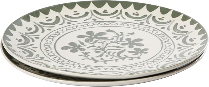 Bloomhouse - 2-Time Oprah’s Favorite Things - Valencia Flor 2 Piece 13” Serving Platter Set Stoneware Platters Mediterranean Floral Decal Design Microwave &amp Dishwasher Safe Fern Green