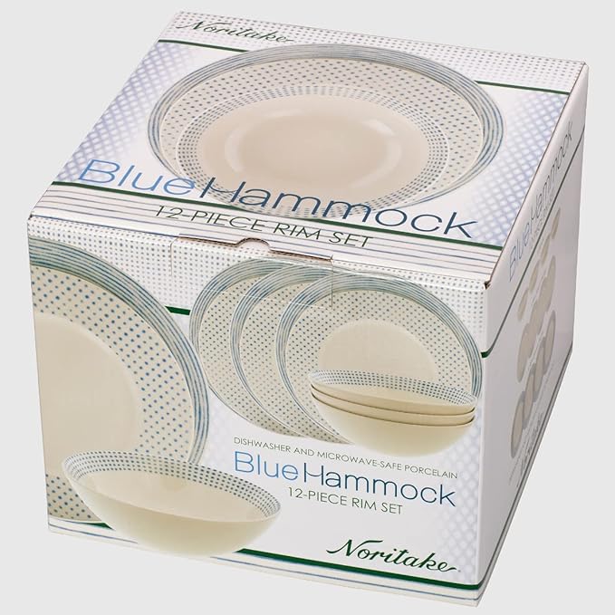 Noritake Blue Hammock 12-Piece Rim Dinnerware Set Service for 4