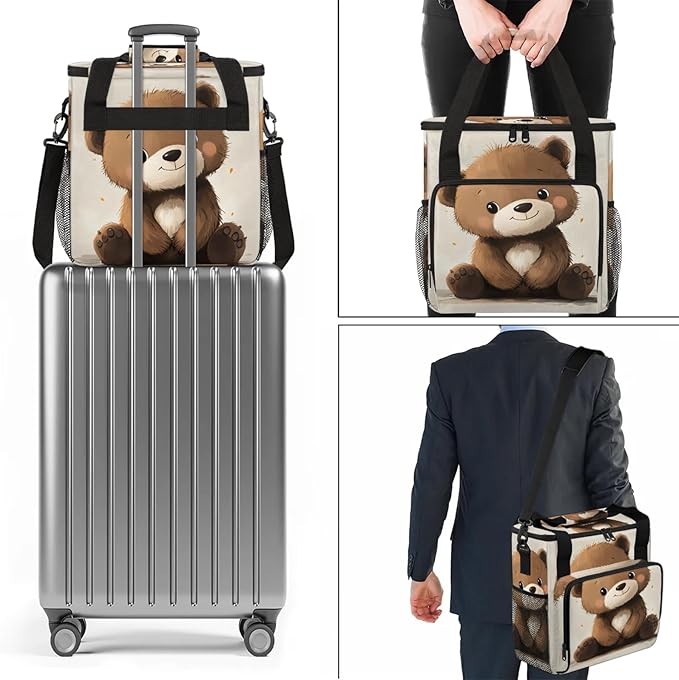 Brown Coffee Maker Travel Bag Bear Insulated Grocery Bag Travel Picnic Leakproof Cooler Bags With Shoulder Strap