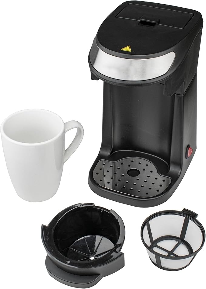 Single Serve Coffee Maker with Mug Reusable Filter &amp Easy Clean Black
