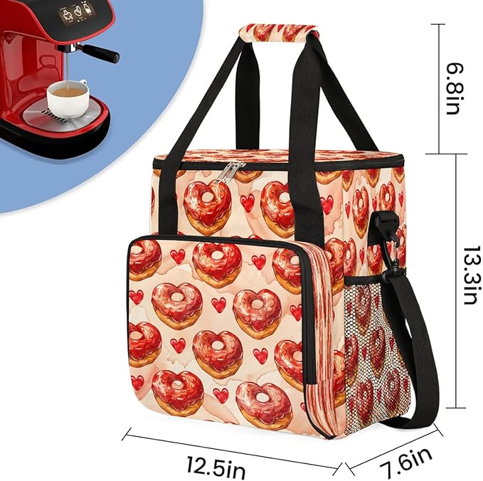 Heart Donuts Coffee Maker Carrying Bag for Keurig K-Mini or K-Mini Plus Storage Portable Coffee Maker Travel Bag
