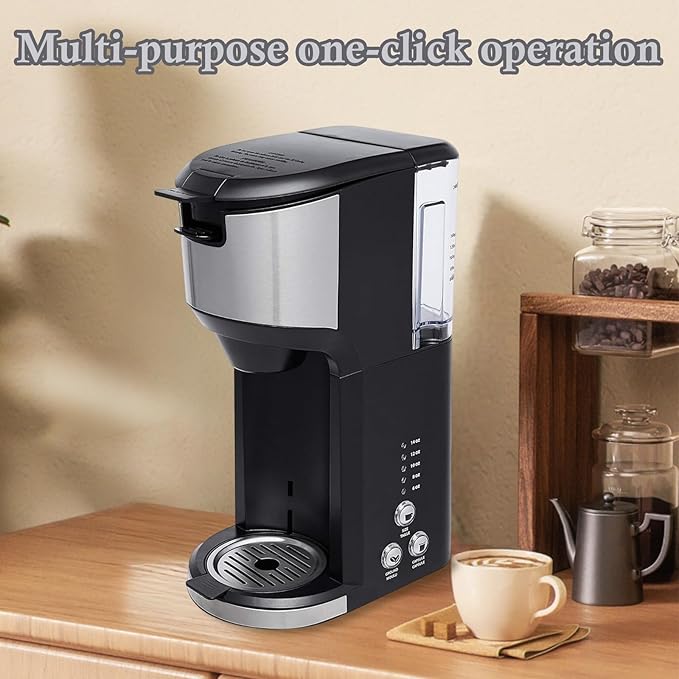 Single Serve Coffee Maker K Cup and Ground Coffee Brewer 14 oz Personal Coffee Maker with 24 oz Water Reservoir Auto-Shutoff Compact Small Coffee Machine for Home &amp Office