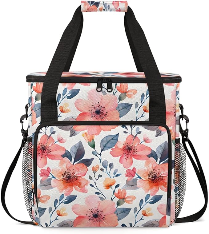 Nectar-rich Flowers Coffee Maker Carrying Bag Portable Travel Storage Tote Bag Compatible with K-Mini or K-Mini Plus Single Serve Coffee Brewer Carrying Case with Multiple Pockets &amp Shoulder Str