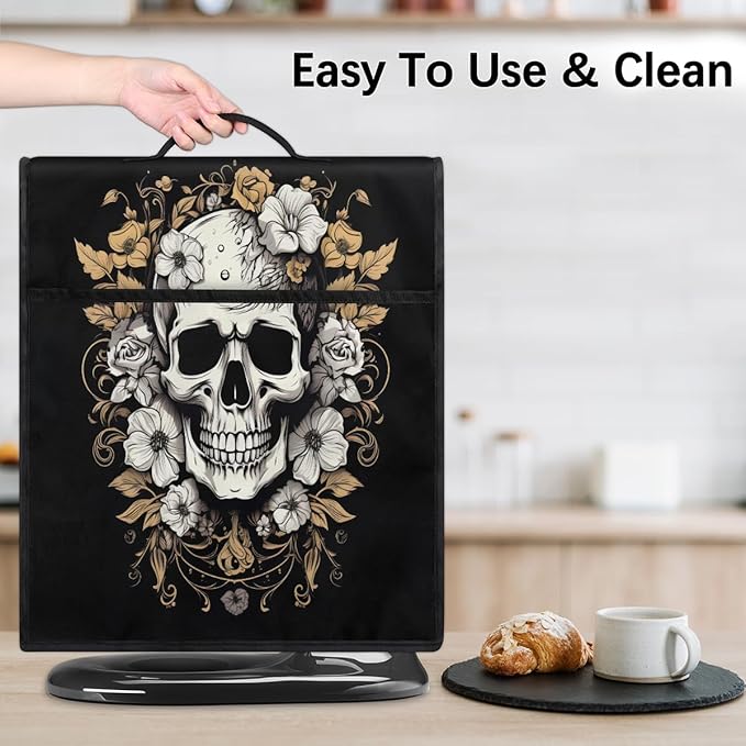 cfpolar Kitchen Aid Mixer Cover Compatible with 6-8 Quarts Vintage Flower Skull Stand Mixer Cover Kitchen Aid Mixers Accessories Appliance Organizer Bag Dust Covers with Zipper Pocket