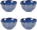 Sungmor Embossed Stoneware Fine Dining Dinnerware Antique Baroque Style Porcelain 6 Inch (20 oz) Flower Shape Bowls Set of 4 Sophisticated Ceramic Bowls for Soup Cereal Oatmeal Rice Pasta Salad