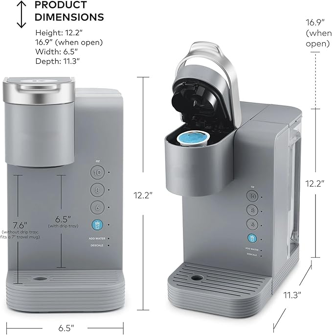 KeurigK -Express Essentials Plus Iced &amp Hot Single Serve Brewer Adjustable Temp Brew Over Ice Pods Compatible Coffee Maker (Gray)