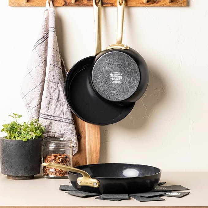 GreenPan Craft 8” 9.5” and 11” 3 Piece Frying Pan Skillet Set Healthy Ceramic Nonstick Non-Toxic PFAS-Free Dishwasher Safe Oven Safe Black