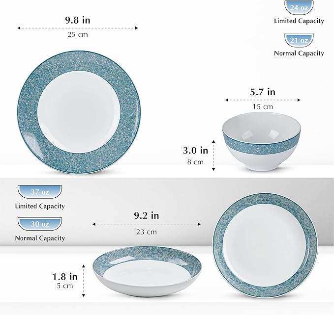 Minh Long 6-PCS Porcelain Dinnerware Set Plates Bowls Chip &amp Scratch Resistant Oven Safe up to 482°F Non toxic Lead &amp Cadmium Free Stackable Dishwasher &amp Microwave Safe