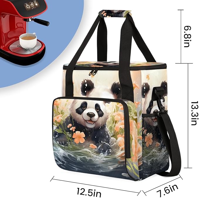 Panda Coffee Maker Carrying Bag Orange Flower Portable Travel Storage Tote Bag Compatible with K-Mini or K-Mini Plus Single Serve Coffee Brewer Carrying Case with Multiple Pockets &amp Shoulder Str
