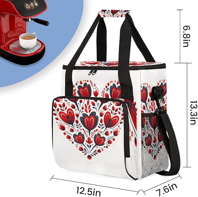 Mandala Heart Coffee Maker Carrying Bag Portable Travel Storage Tote Bag Compatible with K-Mini or K-Mini Plus Single Serve Coffee Brewer Carrying Case with Multiple Pockets &amp Shoulder Strap