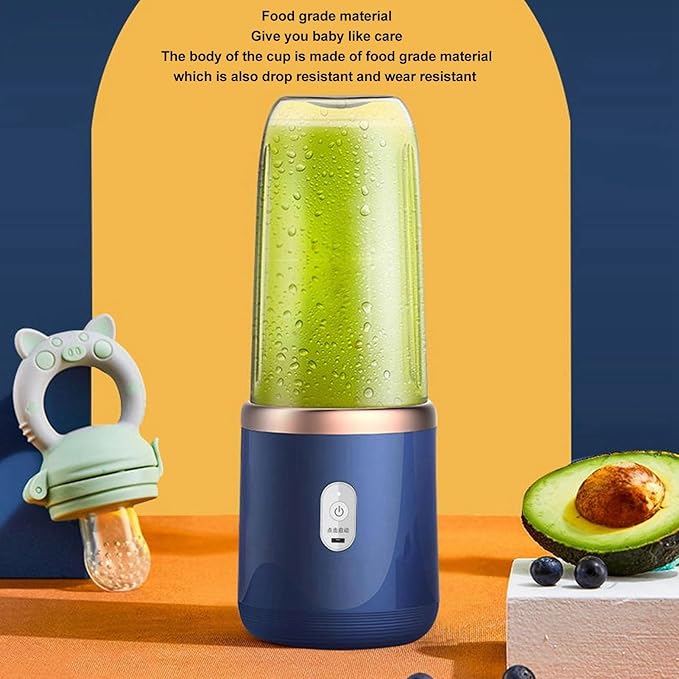 Cordless Portable Blender 6 Blades USB Charging Smoothie Maker with Bottle and Lid Easy to Carry Juicer Cup for Travel and Outdoor with High Rotations and Ice Crushing