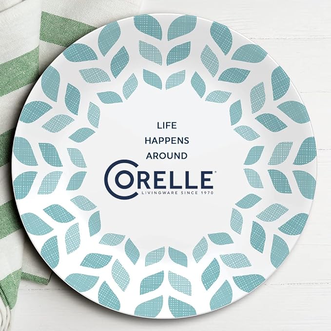 Corelle Global Collection Vitrelle 6-Piece Dinner Lunch Set Triple Layer Recycled Glass Lightweight Eco-Friendly Round 8-1/2-Inch Plates Set Northern Pines