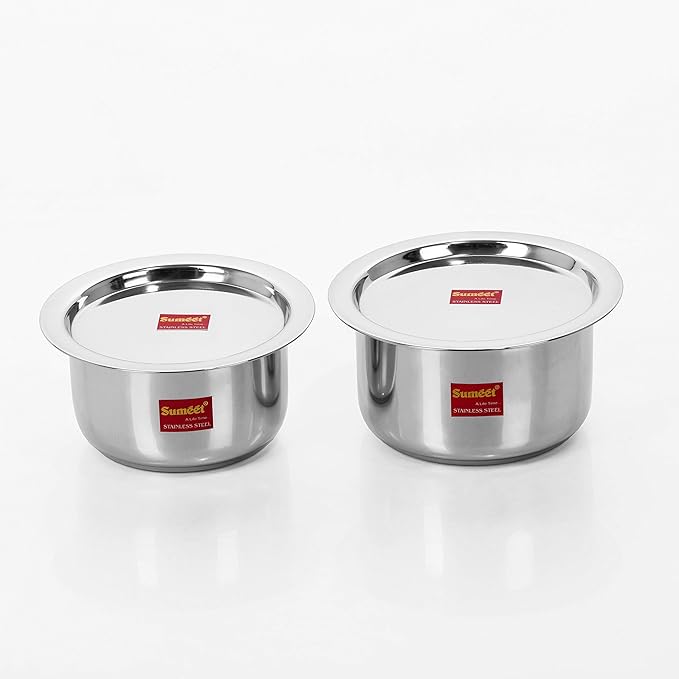 Sumeet Stainless Steel Cookware Set With Lid 2 Piece (Steel) 1.4 liter