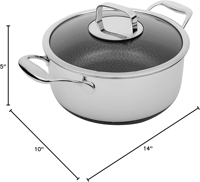 LIVWELL DiamondClad 6 Quarts Nonstick Hybrid Saucepan with Lid - Kitchen Gift - Nonstick Stainless Steel Saucepan - Hybrid Cookware Set - Heavy Stainless Steel Pot - Dishwasher Safe - PFOA-free