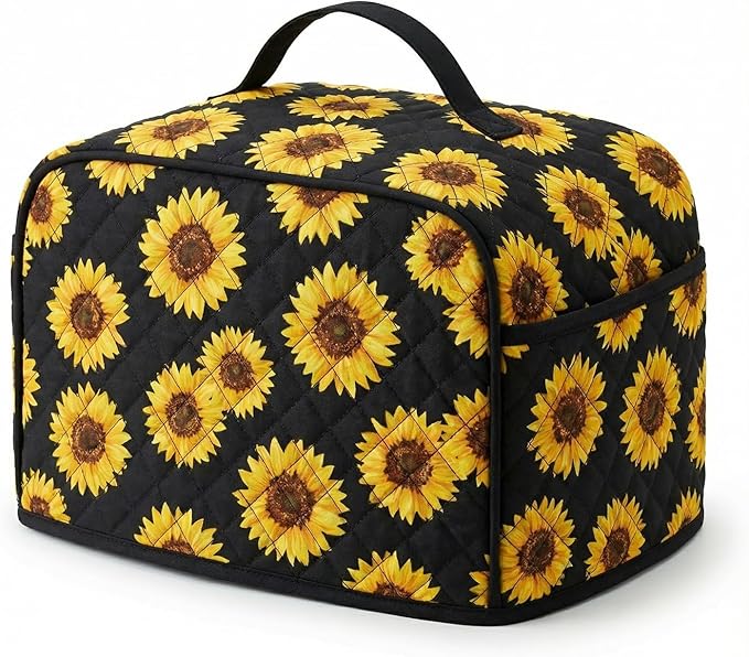 Deosk Toaster Cover 4 slice With 2 Pockets &amp Thickened Sponge Oxford Toaster Covers For 4 Slice Wide Slot and Kitchen Use 12 x 10 x 7.5 (LargeSunflower）