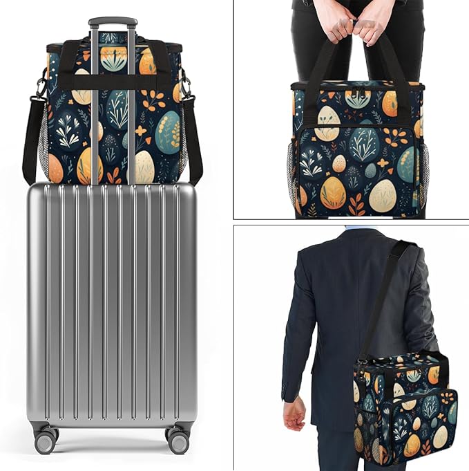 Easter Egg Coffee Maker Carrying Bag Boho Floral Travel Storage Bag Compatible with K-Mini or K-Mini Plus Single Serve Coffee Brewer Carrying Case with Multiple Pockets &amp Shoulder Strap