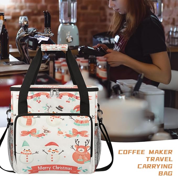 Christmas (705) Coffee Maker Carring Bag Travel Carrying Storage Tote Bag Compatible with Keurig K-Mini or K-Mini Plus Portable Single Serve Coffee Brewer Case with Pockets for K-cup Pods