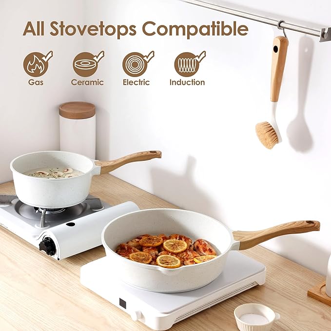 SENSARTE Nonstick Ceramic Cookware Set 13-Piece Non-toxic Pots and Pans Set Healthy Kitchen Cooking Set with Stay-Cool Handles Silicone Tools and Pot Protectors PFAS Free