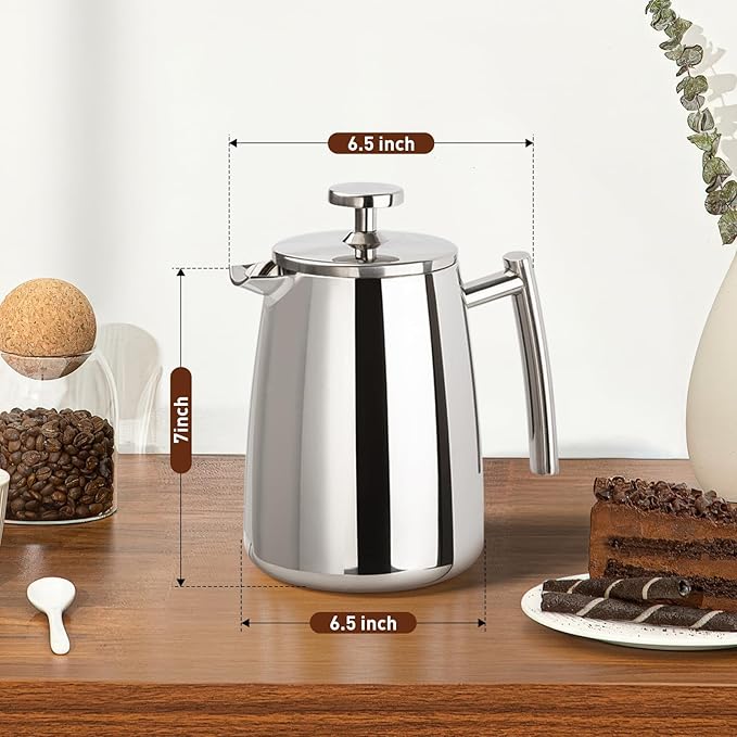 Secura French Press Coffee Maker 17-Ounce 304 Stainless Steel Insulated Coffee Press with Extra Screen